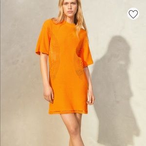 Short, crocheted-look, short sleeve, crew neck dress